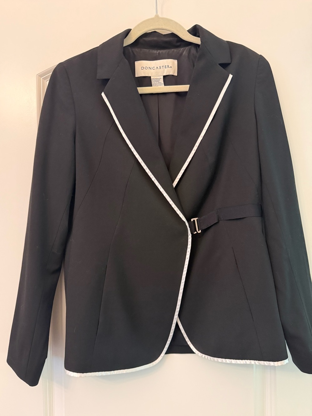 Doncaster Black Blazer with White Trim and Side Buckle